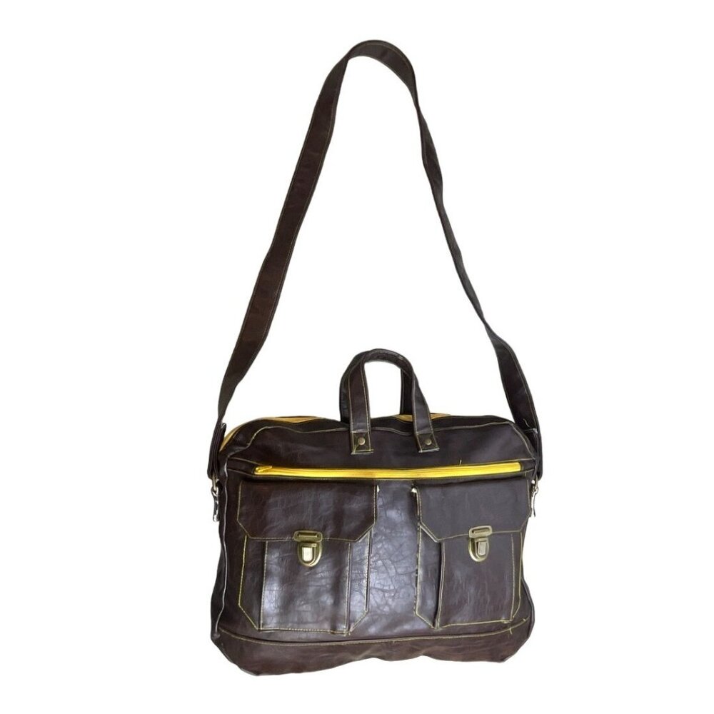 Unbranded Women's Brown Faux Leather Strapped Pilot Bag Sz L